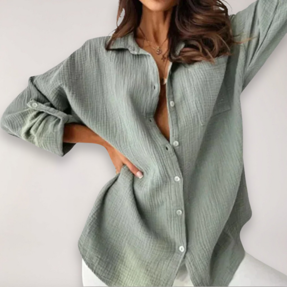 Bonnie | Women's Button Front Roll-Up Sleeve Shirt Pocket