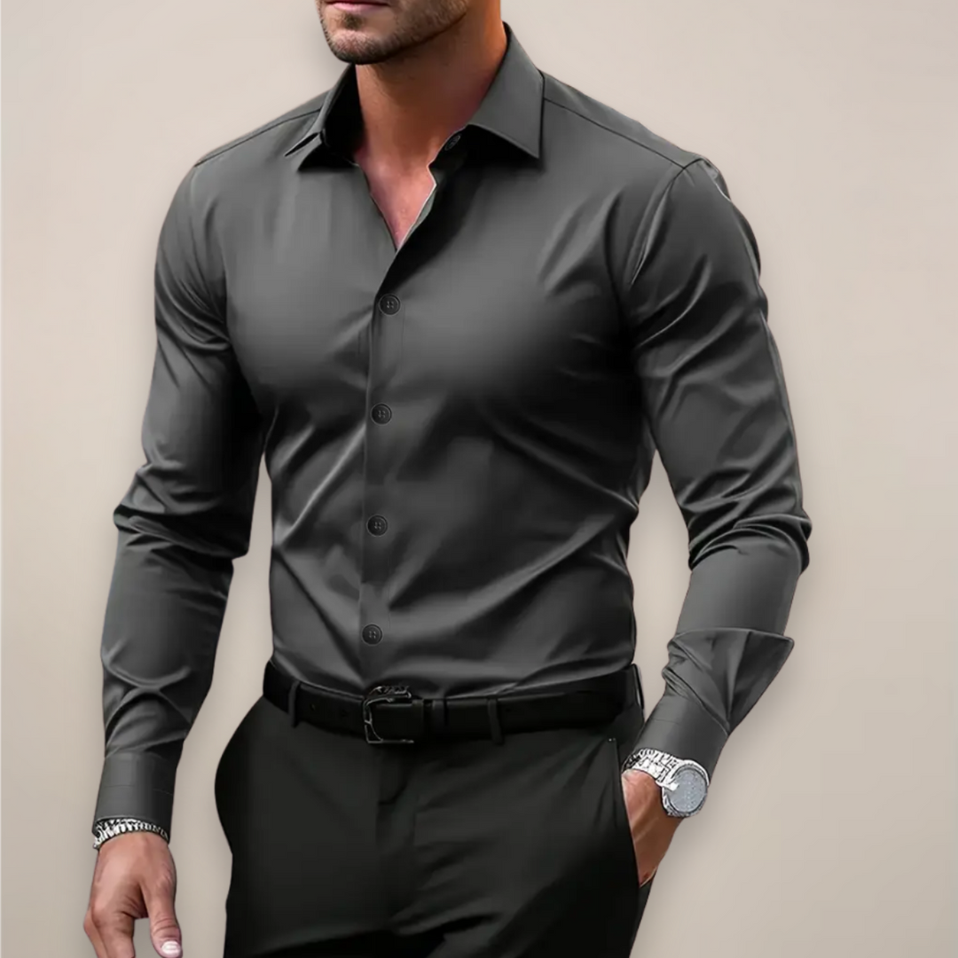 Callum | Men's Slim Fit Notched Cuban Collar Long Sleeve Shirt Smart
