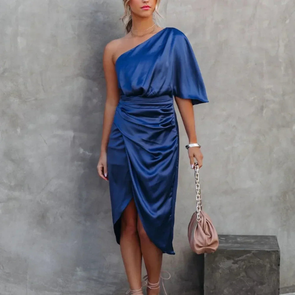 Clarissa | Women's One Shoulder Satin Wrap Style Mini Dress Evening