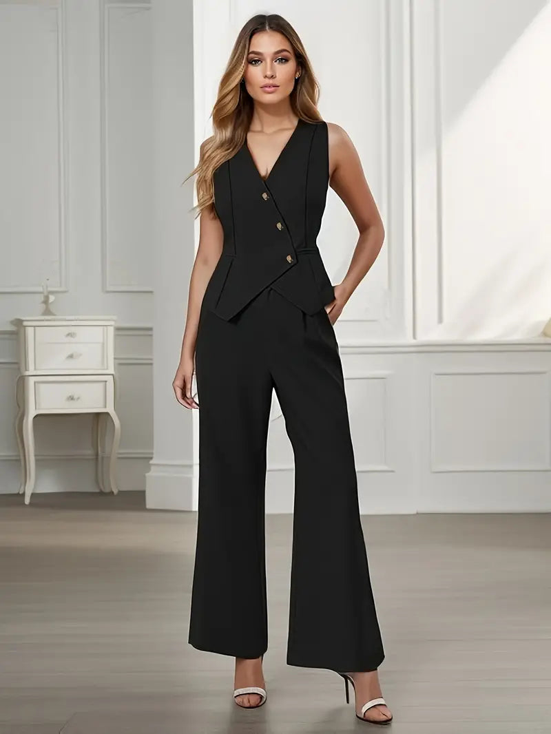 Clarissa | Women's Button Vest Pant Set