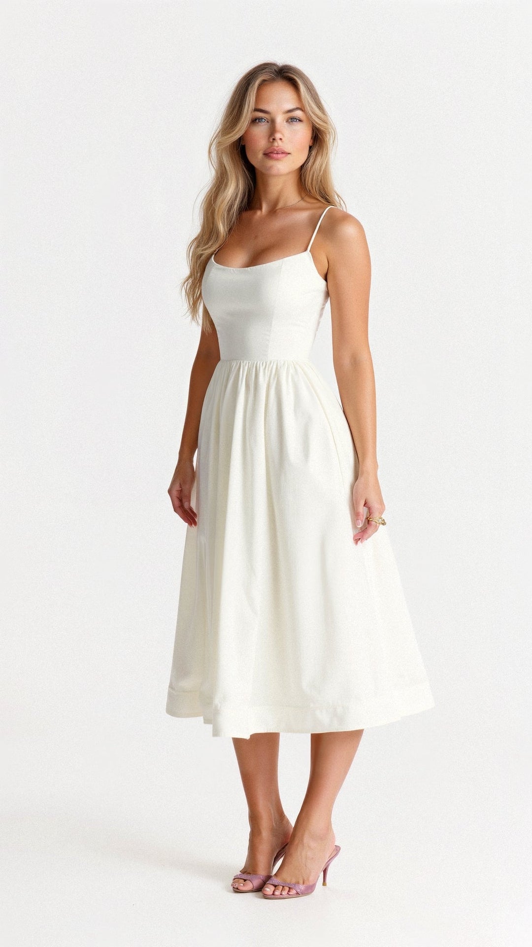 Eloise | Women's Spaghetti Strap A-Line Midi Dress Ascot Neck Spring