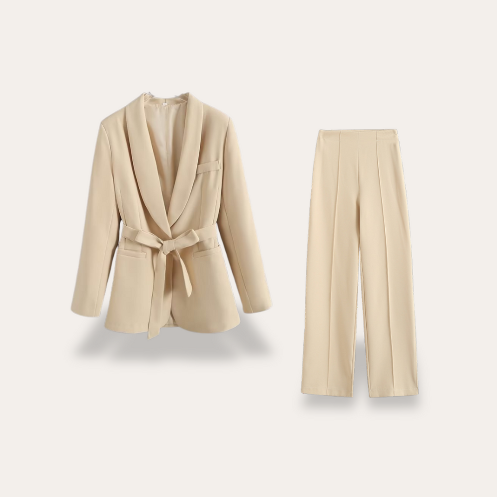 Elora | Women's Belted Blazer & Wide-Leg Trousers Set