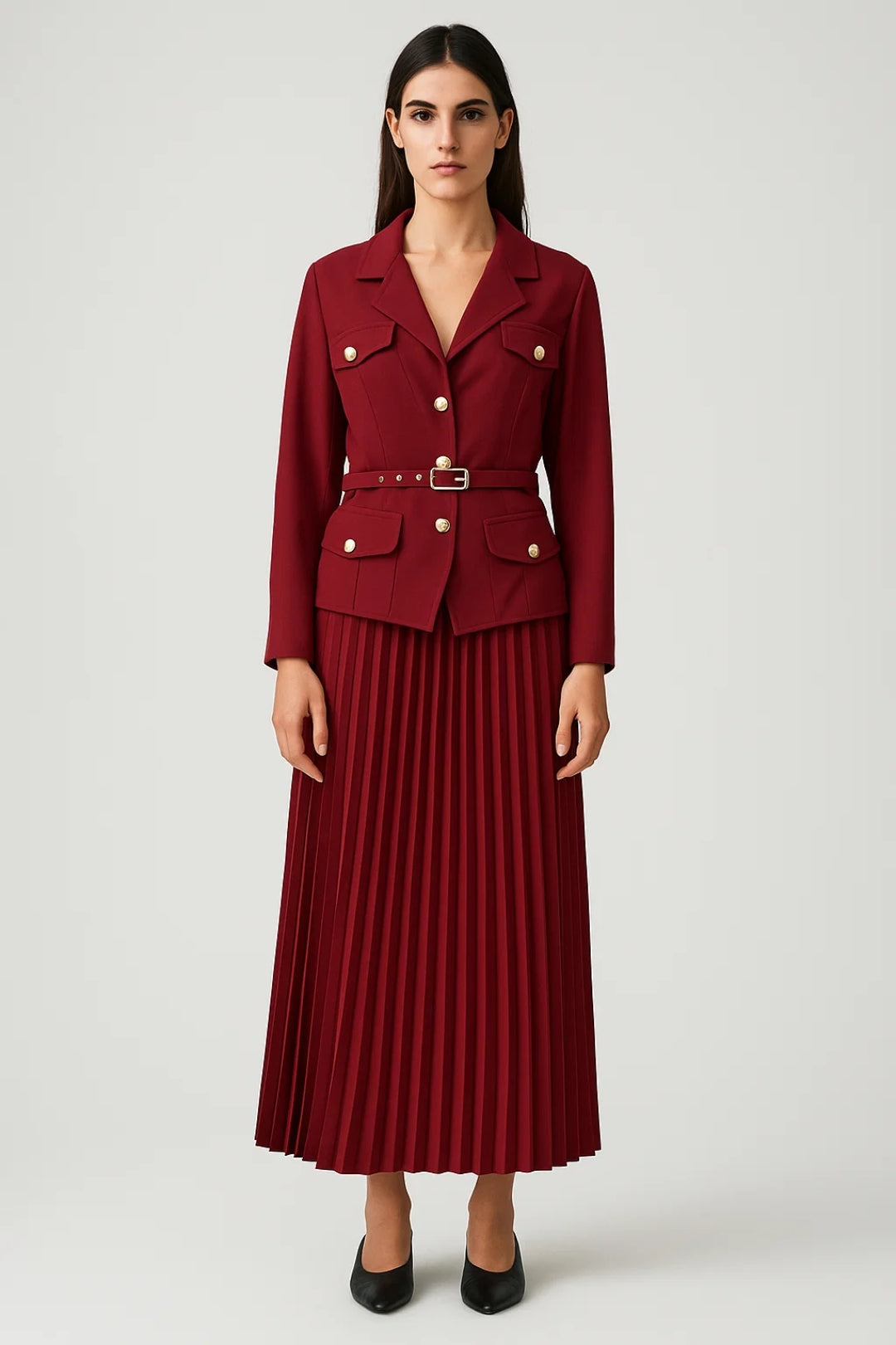 Elsie | Women's Double-Breasted Blazer & Pleated Skirt Set
