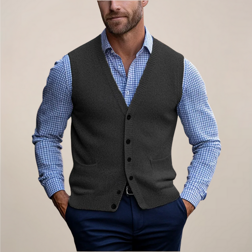 Fletcher | Men's V-Neck Button Front Knit Sweater Vest Smart Casual