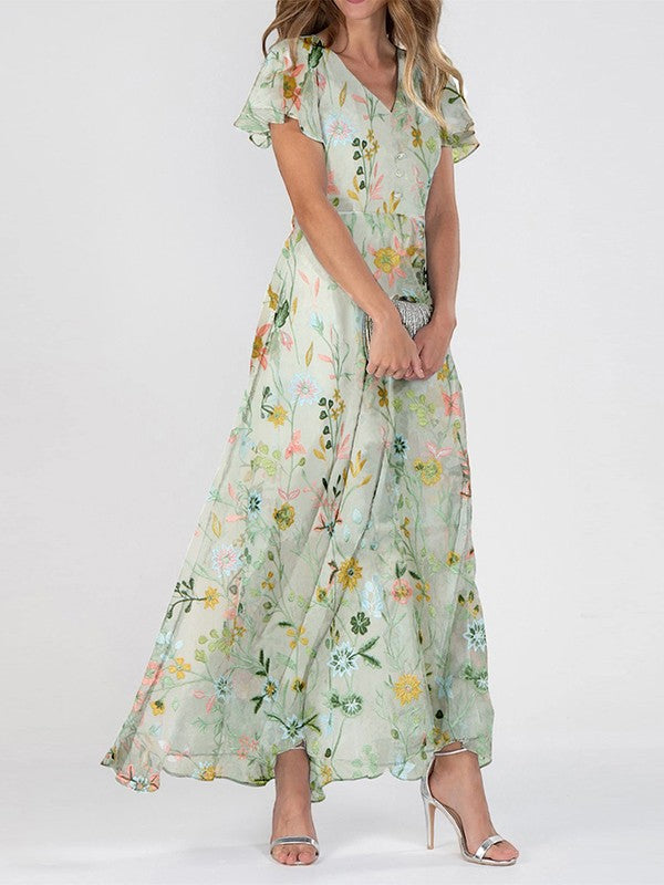 Ginevra | Women's Floral Print V-Neck Maxi Dress Summer