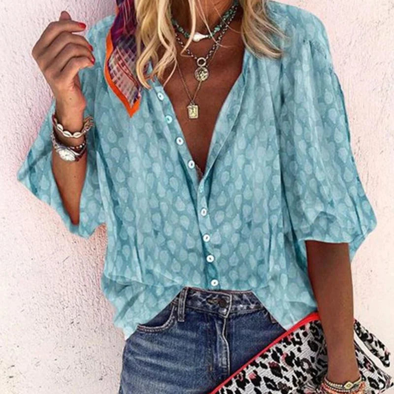 Lorenza | Women's Printed Button Down Casual Blouse Summer Shirt