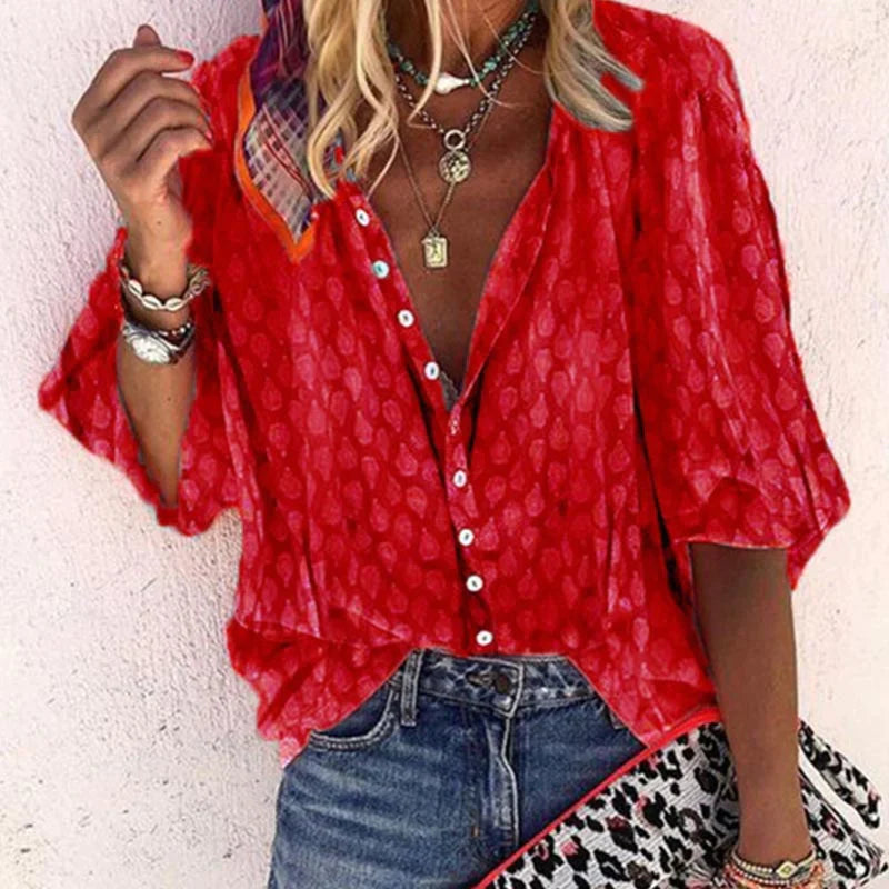 Lorenza | Women's Printed Button Down Casual Blouse Summer Shirt