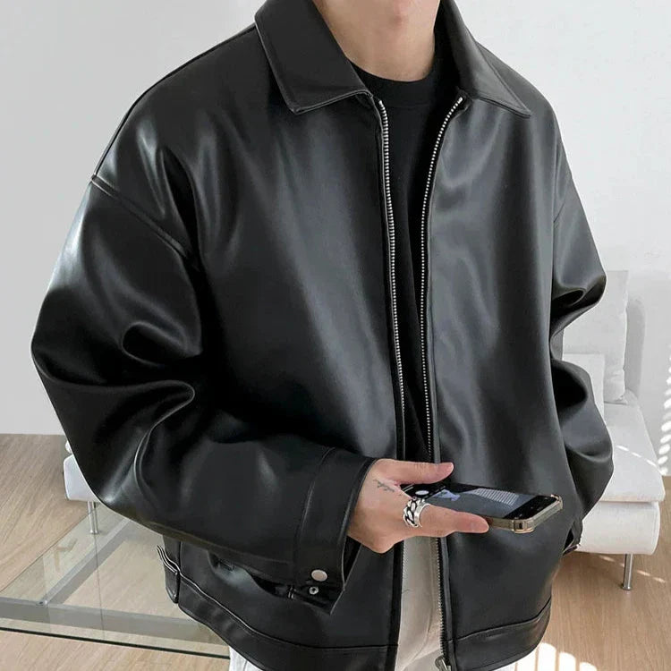 Marco | Men's Oversized Leather Relaxed Fit Bomber Moto Jacket