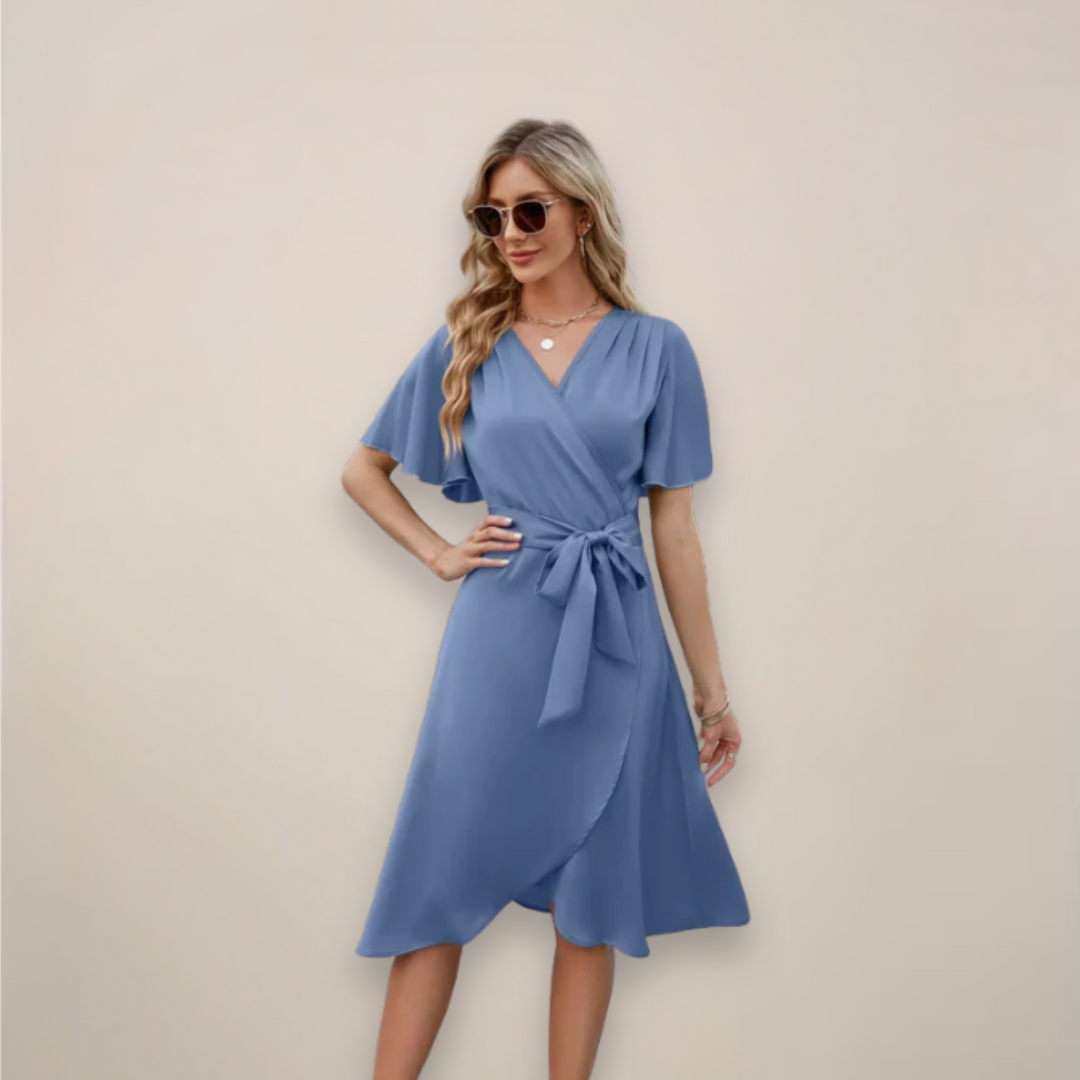 Rosalind | Women's V-Neck Midi Wrap Dress Front Tie Summer