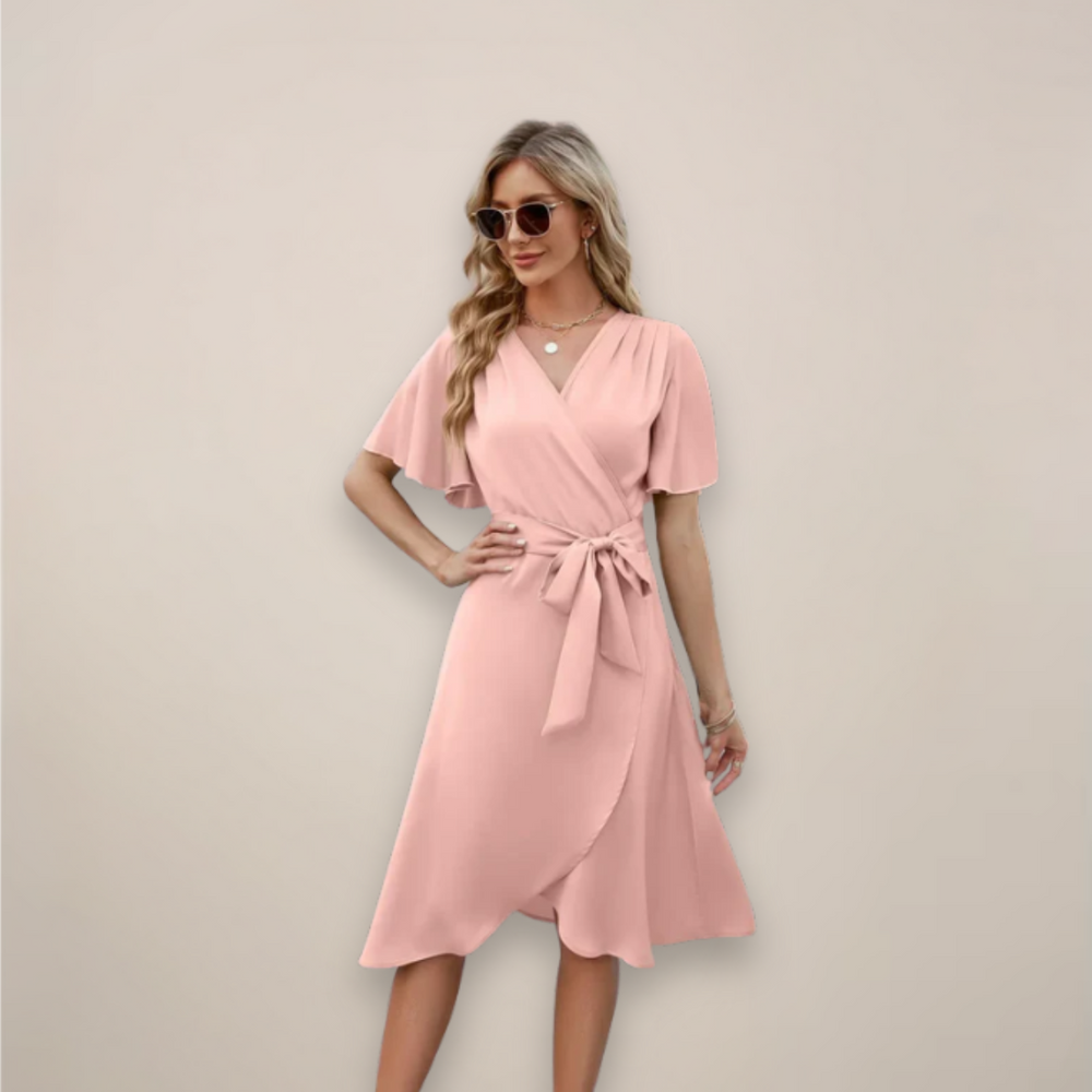 Rosalind | Women's V-Neck Midi Wrap Dress Front Tie Summer