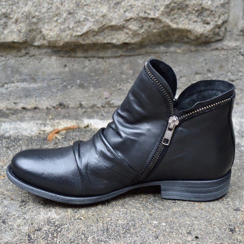 Siena | Women's Handcrafted Ruched Leather Side-Zip Ankle Boots