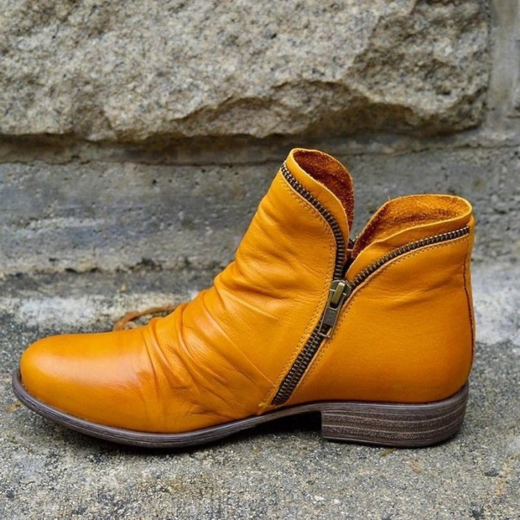 Siena | Women's Handcrafted Ruched Leather Side-Zip Ankle Boots
