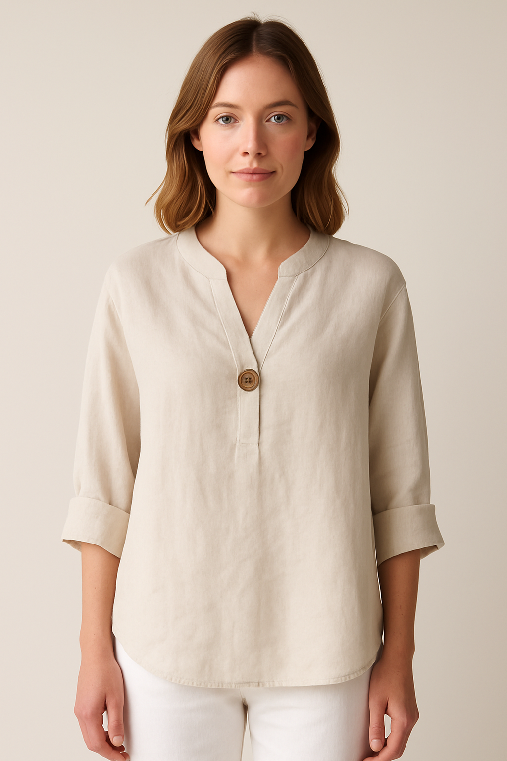 Penny | Women's V-Neck Button Detail Relaxed Summer Blouse